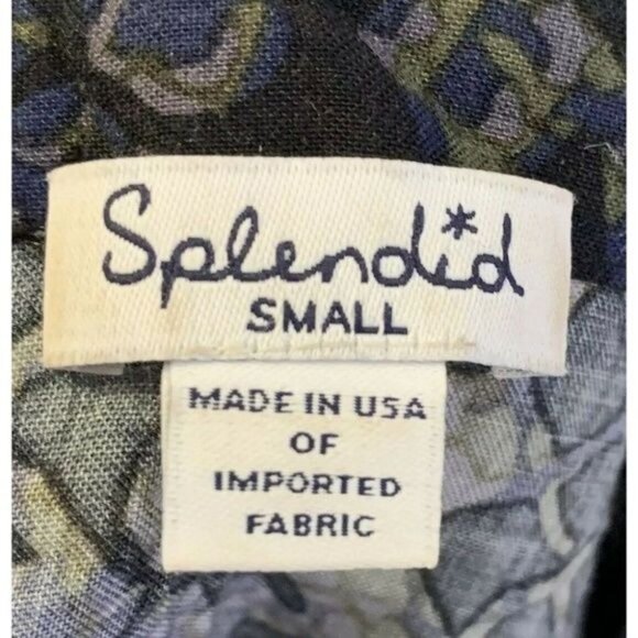 Splendid V-Neck Popover Top S Snakeskin Print Rayon Blouse Long Sleeve Blue Gree - Picture 8 of 8